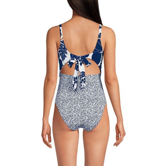 Lands' End Women's Long Wrap Monokini High Leg One Piece Swimsuit - Picture 1 of 5